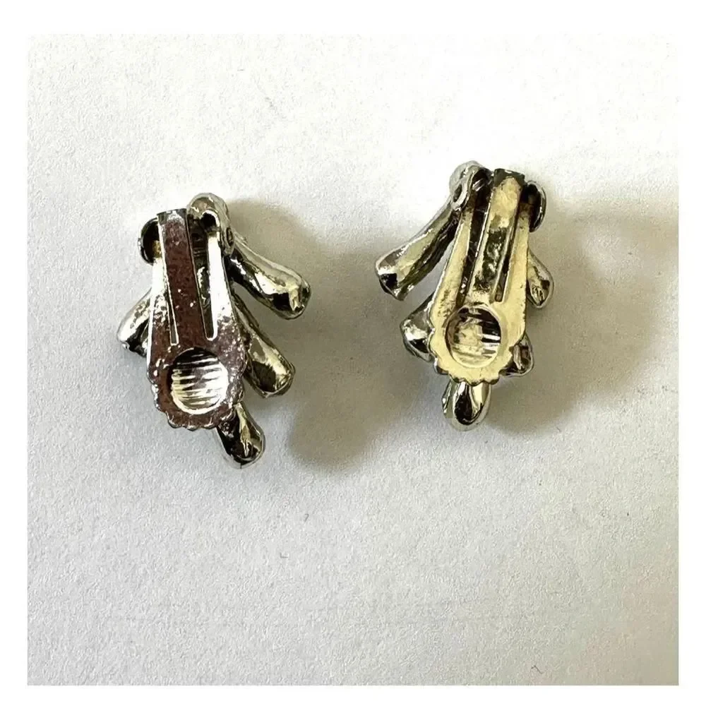 silver green coral branch clip earrings vintage silver